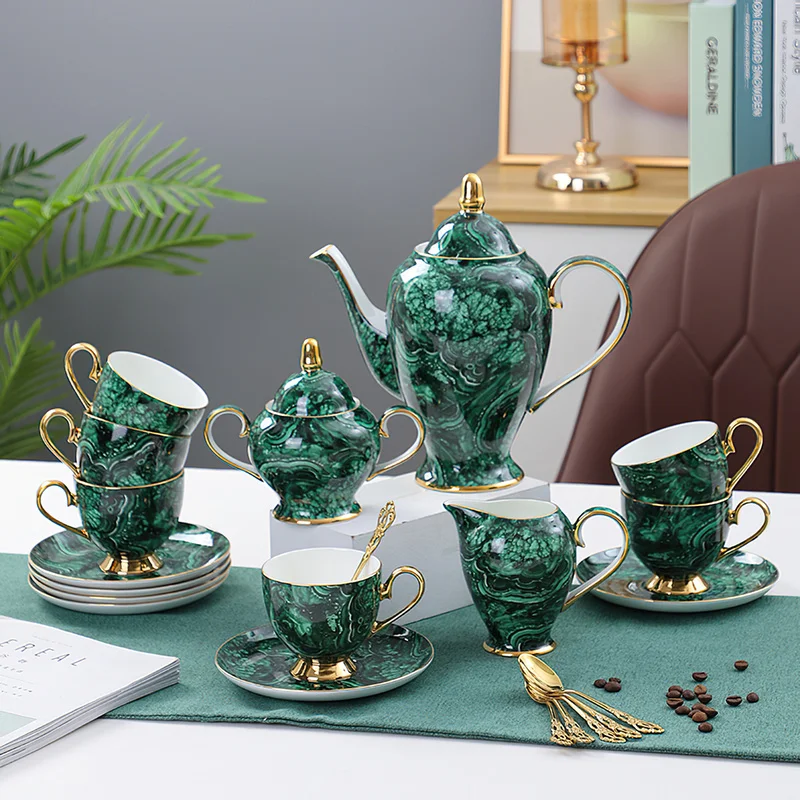 Coffee Tea Creamer - Bone China Teapot Drinkware Green Gold