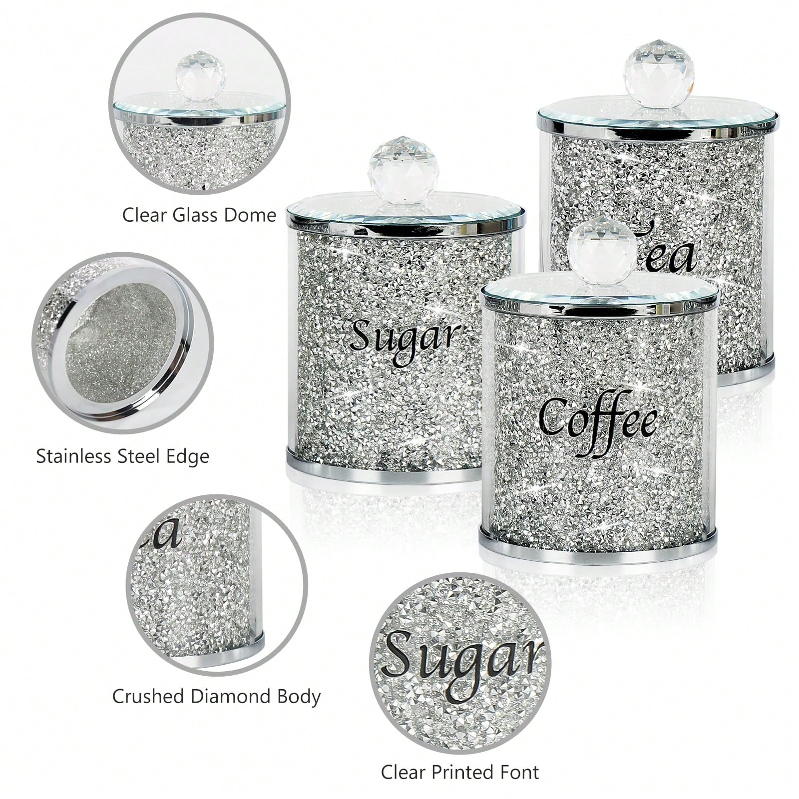 Coffee And Tea Bar - Coffee Sugar Tea Canister Set Sparkly
